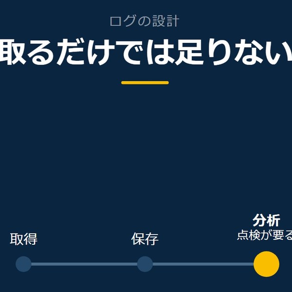 「取るだけでは足りない」を示す図です。取得／保存／分析を並べています。強調しているのは分析です。点検が要ると添えています。