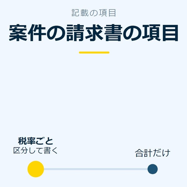 「案件の請求書の項目」を示す図です。税率ごと／合計だけを並べています。強調しているのは税率ごとです。区分して書くと添えています。